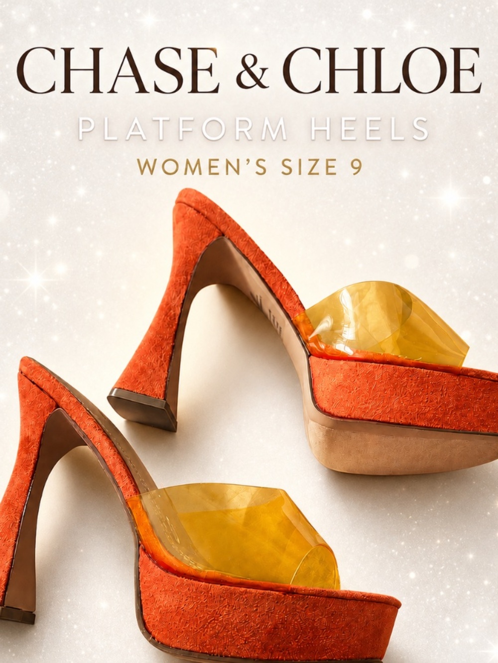 Chase + Chloe Orange Suede Slide Sandals with Yellow Clear Strap
